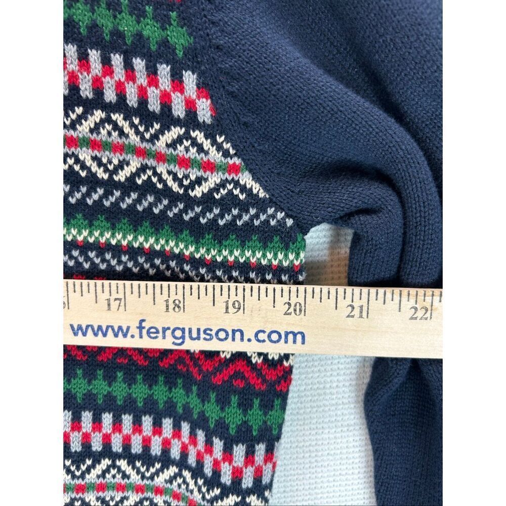 Men’s M Fair Isle Knit Sweater Navy Multicolor 100% Cotton Winter Holiday - Picture 4 of 7
